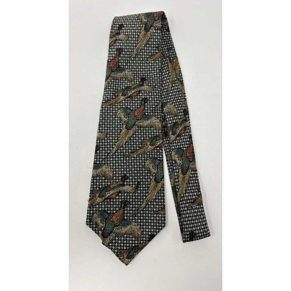 Polo Ralph Lauren Vintage Men Silk Necktie Pheasants Made In USA Hand Made Tie